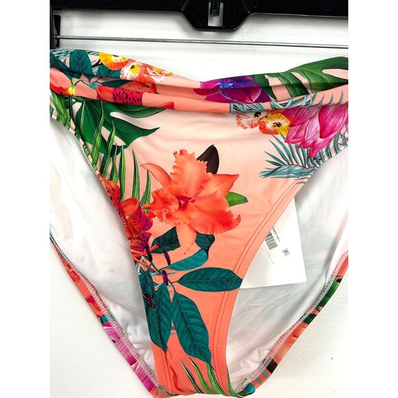 New La Blanca Bikini Swimsuit Bottom Women 16  Tropical Rain Shirred Band Coral - Picture 8 of 10